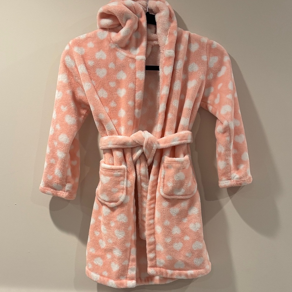 Girls Cozy Pink Polka Dot Robe with Pockets